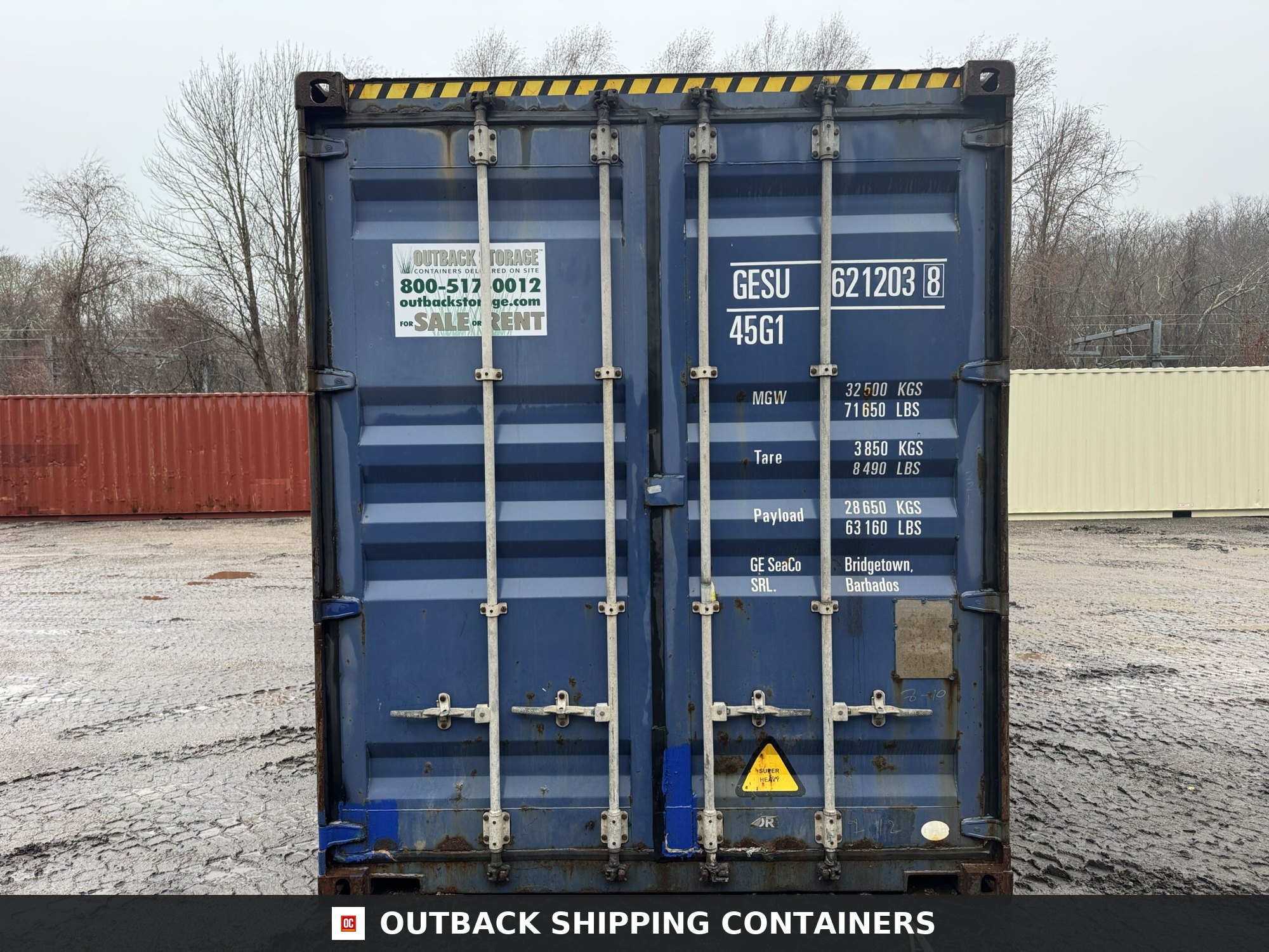 40ft Used High Cube Shipping Container — Three-Quarter Angle View | Outback Shipping Contain 11 40ft Used High Cube Shipping Container – Wind & Watertight – Blue — 40ft — used (image 3 of 12)