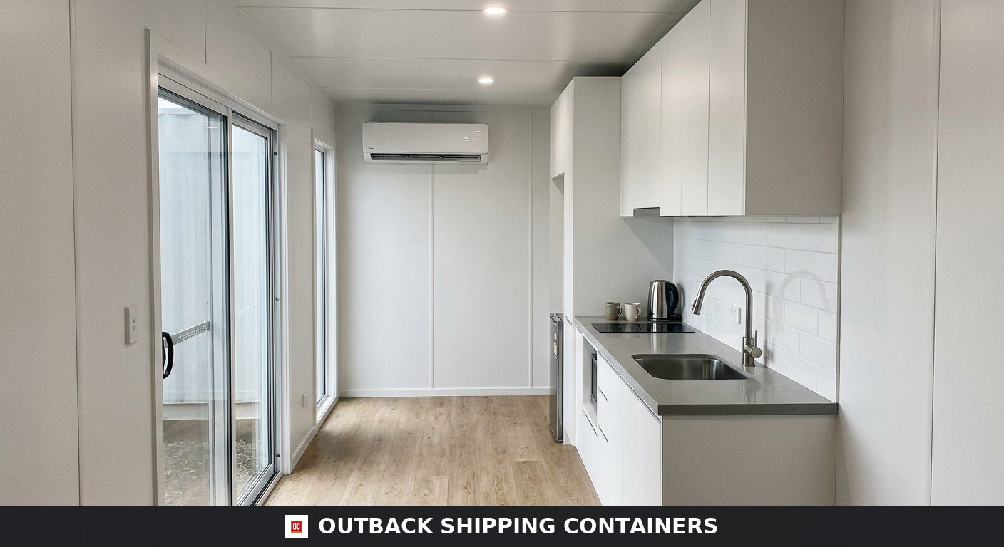 Luxury 40ft prefab container house with easy-folding sandwich panels — Door and Entry Detail Luxury 40ft prefab container house interior — modern white kitchenette with quartz counter and stainless sink