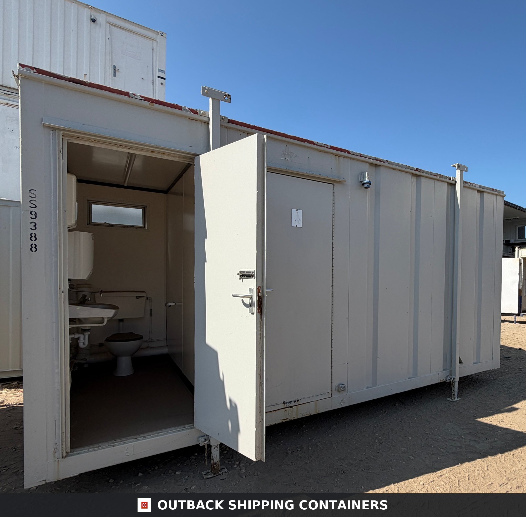 16x9ft for Sale — Side Profile View | Outback Shipping Containers 16x9ft — 3 + 1 Toilet Block — Portable Building — Site Accommodation - image 1