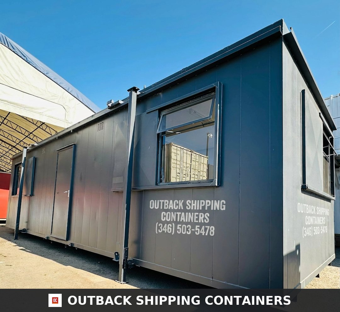 32x10ft Cabin for Sale — Side Profile View | Outback Shipping Containers 2 3 Refurbished 32x10ft anti-vandal portable cabin with gray steel exterior, secure door, and windows