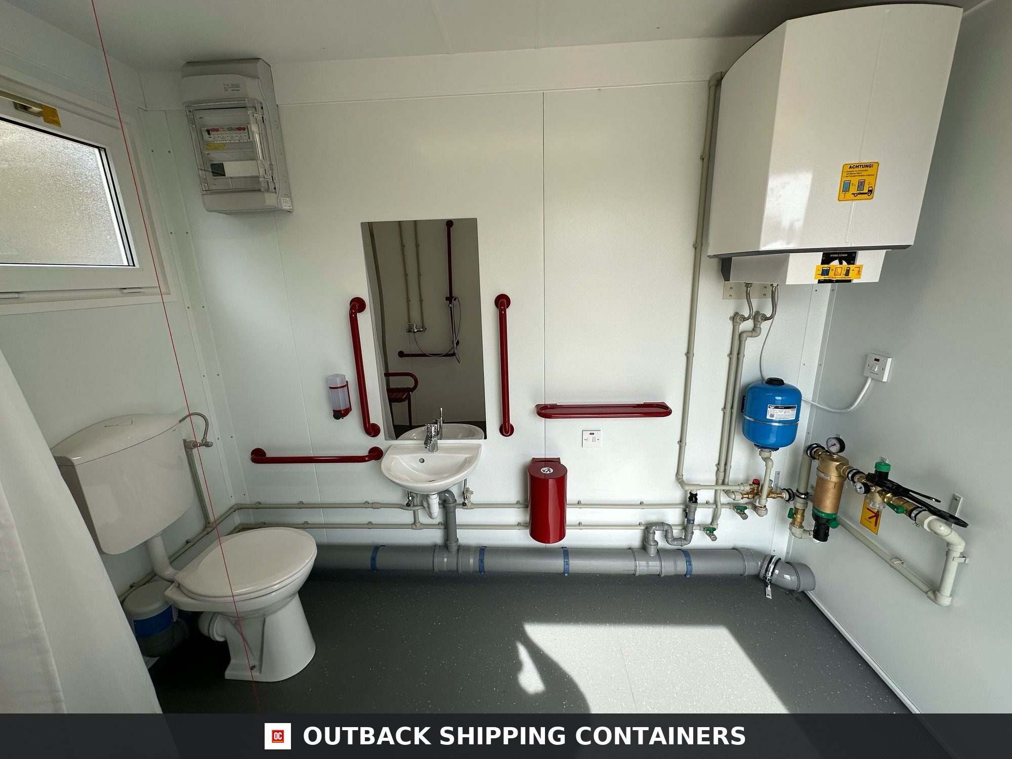 CUSTOM for Sale — Door and Entry Detail | Outback Shipping Containers CUSTOM — Disabled Access Toilet Block With Shower Facility — 10 x 8 ft Portable — No 794 — product gallery image 6 of 16