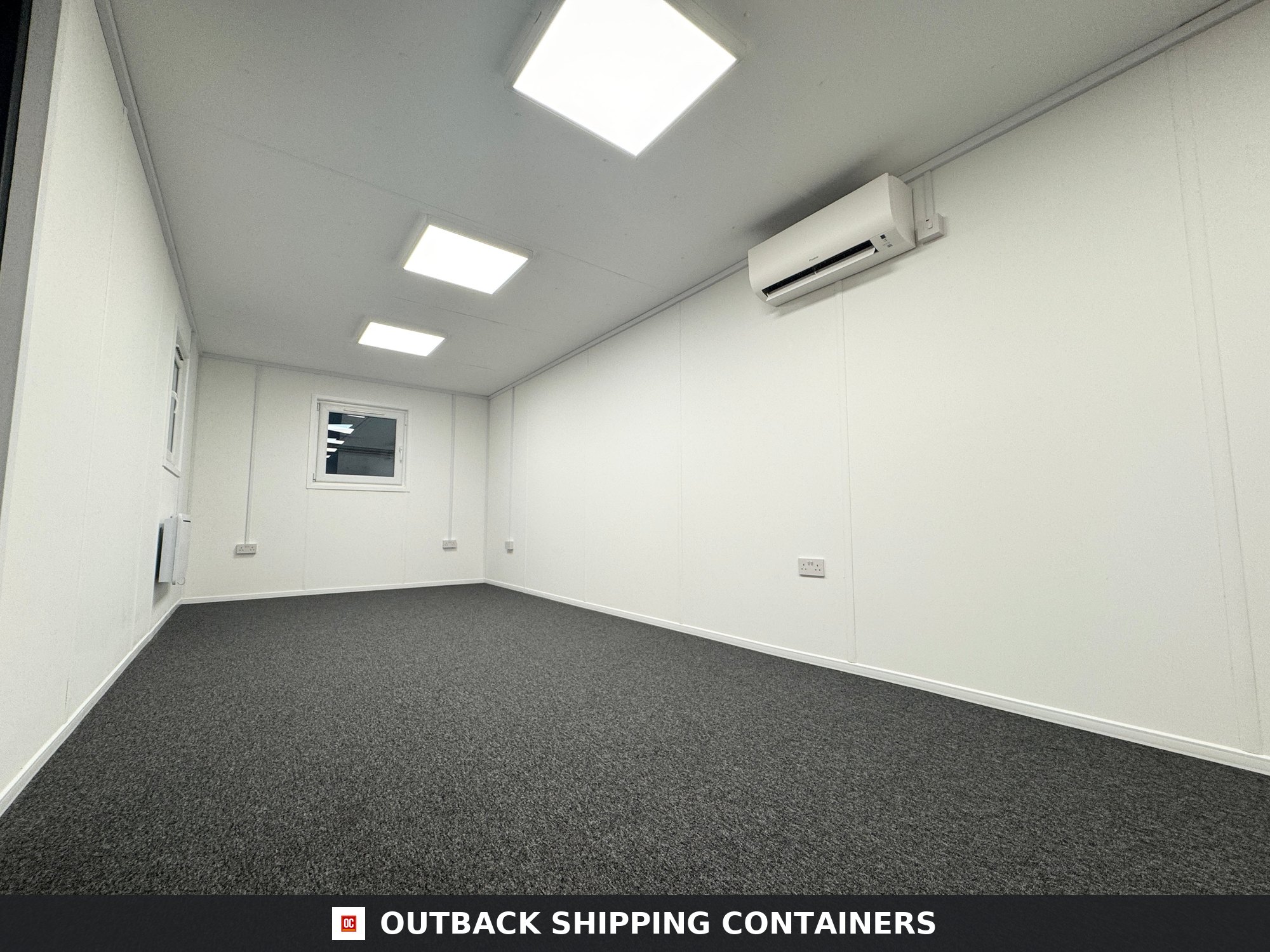 32x10ft Cabin for Sale — Window and Shutter Detail | Outback Shipping Containers 2 3 4 5 6 32x10ft Cabin — Open Plan Canteen / Office — image 8 of 15