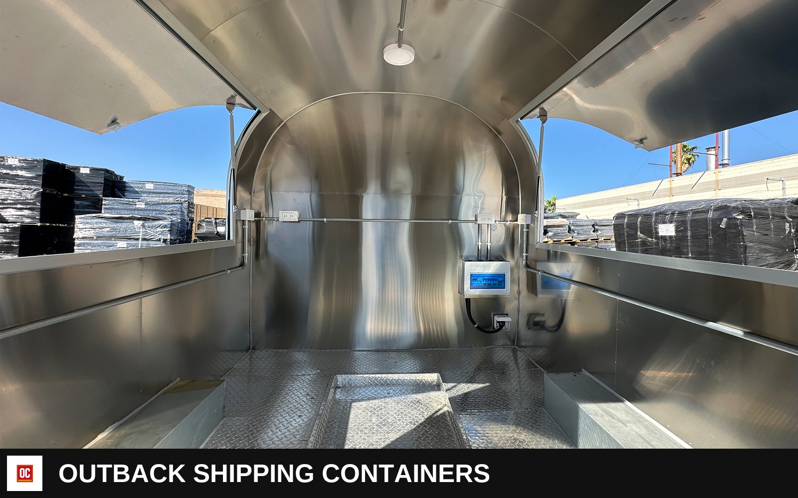 65 in Food Vending Trailer Mobile Concession Both windows FT40 — Interior Kitchen Layout | Outback Shipping Containers 65 in Food Vending Trailer Mobile Concession Both windows FT40 for sale — interior kitchen layout