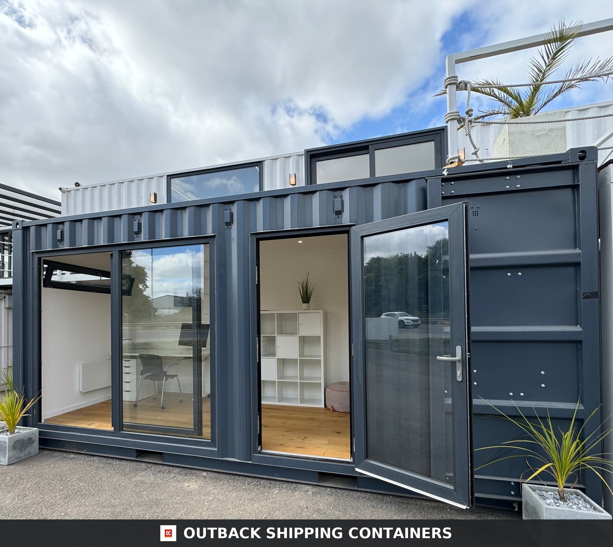 20x8ft CUSTOM SHIPPING CONTAINER CONVERSION for Sale — Three-Quarter Angle View 20x8ft CUSTOM SHIPPING CONTAINER CONVERSION — Portable Building — Garden Office — No 935 — 20X8FT — Refurbished (image 3 of 29)