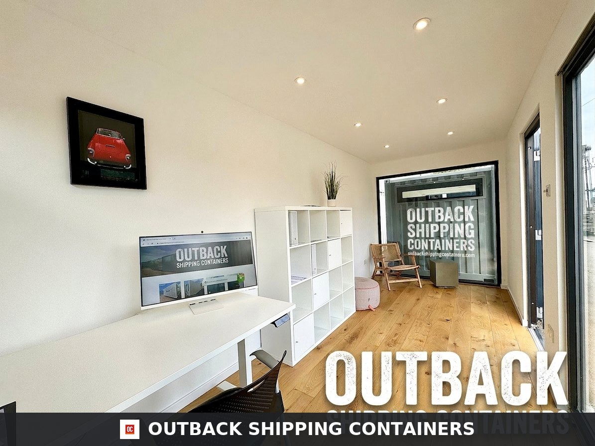 20x8ft CUSTOM SHIPPING CONTAINER CONVERSION — Rear Exterior View | Outback Shipping Containers 20x8ft CUSTOM SHIPPING CONTAINER CONVERSION — Portable Building — Garden Office — No 935 — 20X8FT — Refurbished (image 4 of 29)