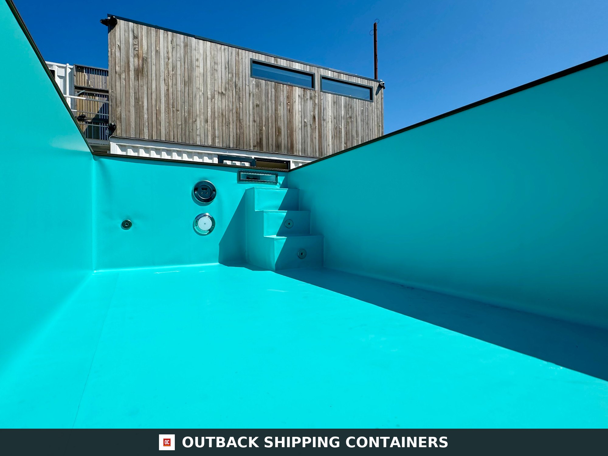 20FT Caribbean Blue Swim-Jet Container Pool for Sale — Three-Quarter Angle View 20FT Caribbean Blue Swim-Jet Container Pool — view 2 of 10