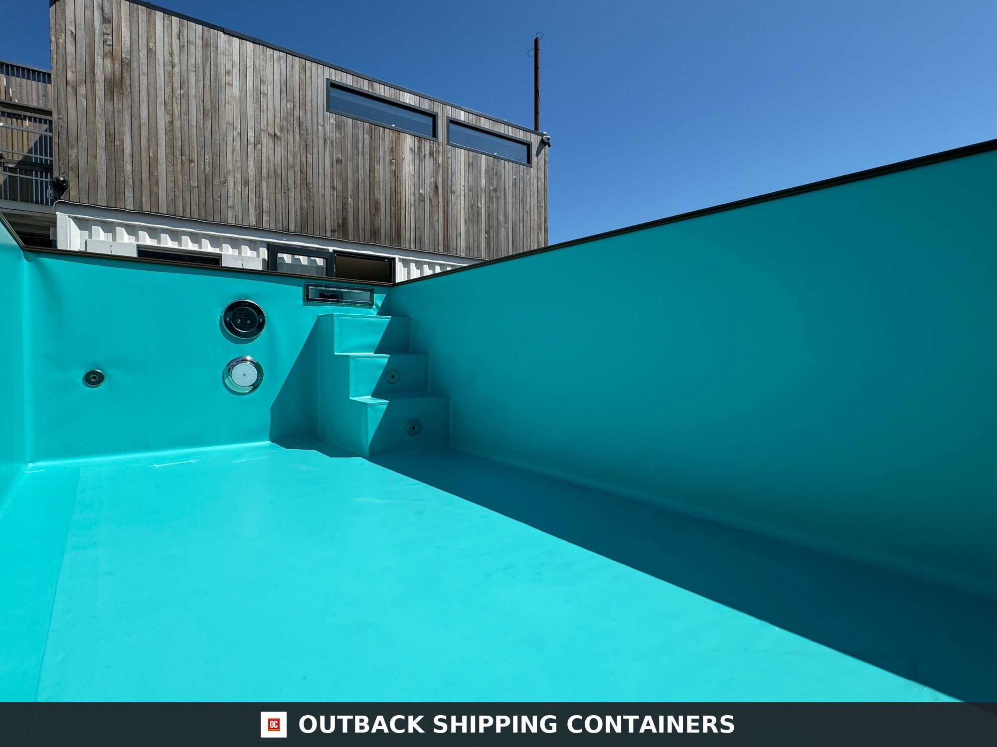 20FT Caribbean Blue Swim-Jet Container Pool for Sale — Window and Shutter Detail 20FT Caribbean Blue Swim-Jet Container Pool — view 8 of 10
