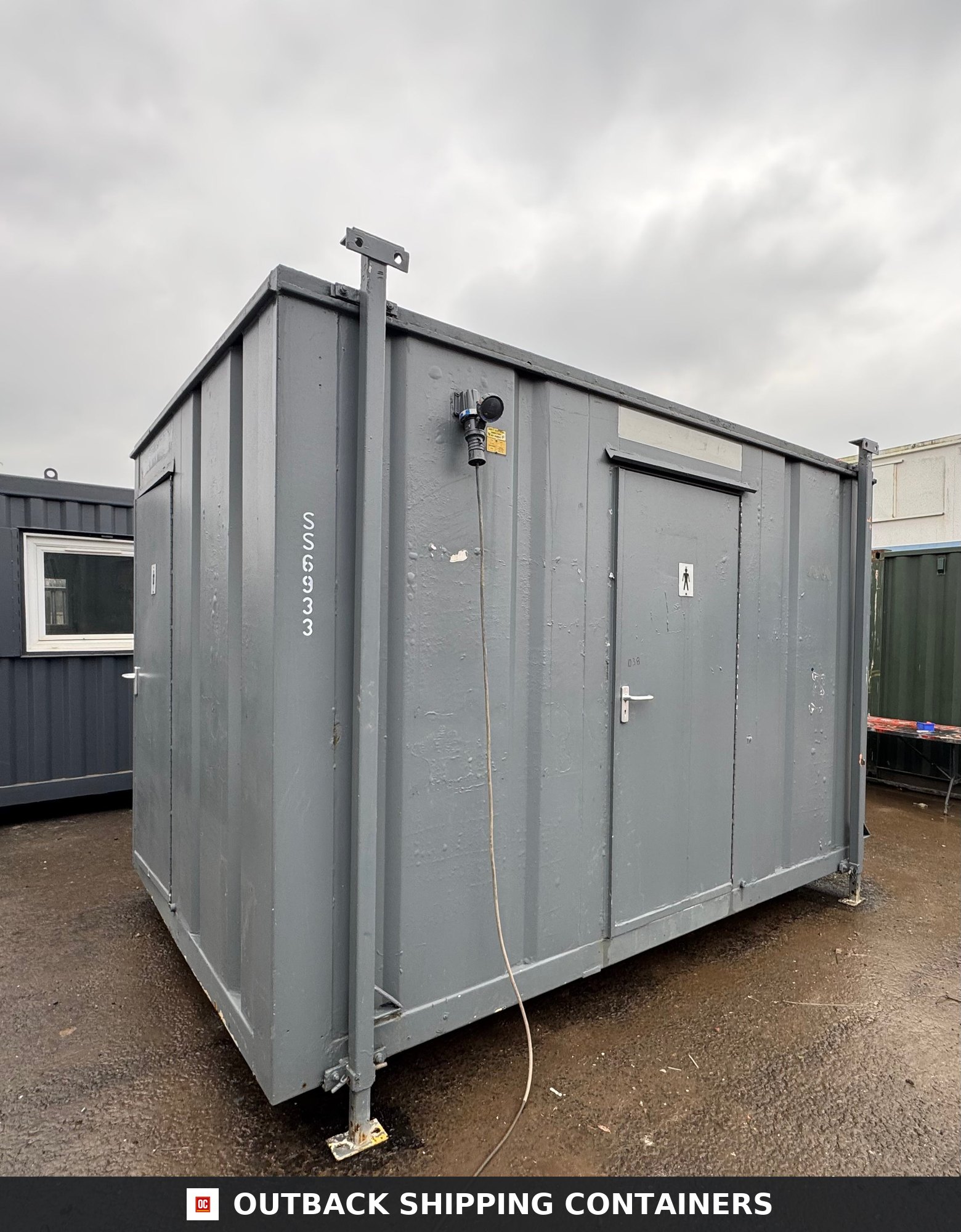 12 x 9 ft for Sale — Rear Exterior View | Outback Shipping Containers 12 x 9 ft — 2+1 Toilet Block — Building Site Accommodation — Portable Anti-Vandal Cabin - image 3