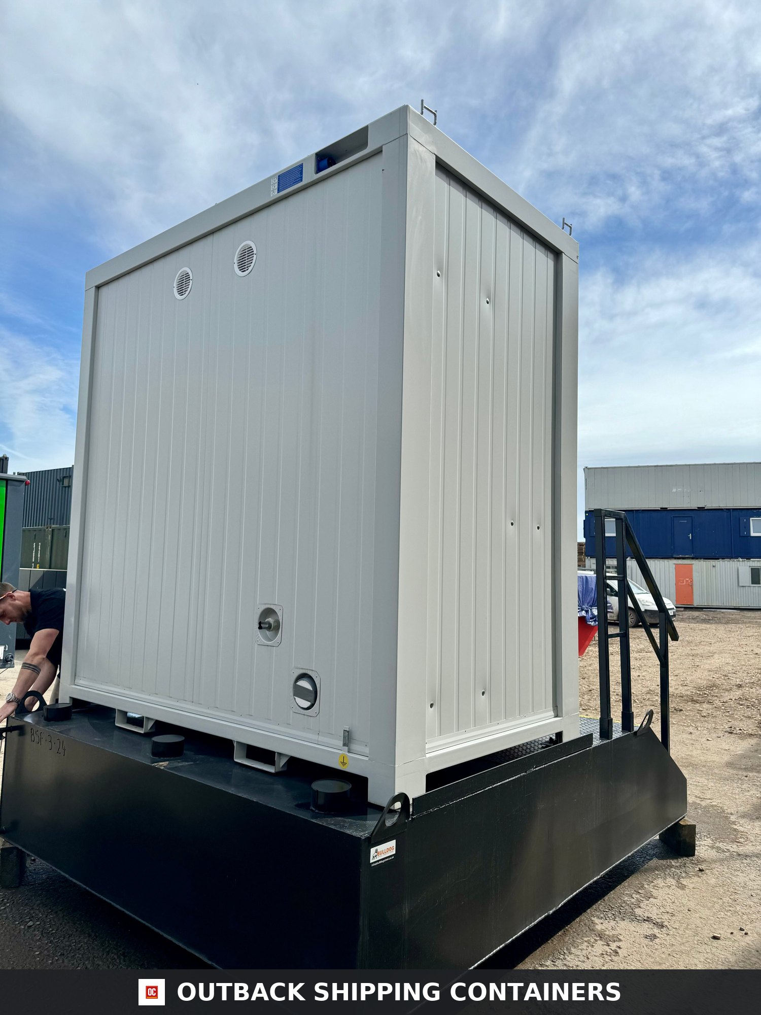 NEW Toilet & Shower Block + Waste Tank Bundle for Sale — Door and Entry Detail NEW Toilet & Shower Block + Waste Tank Bundle — 8 x 5 ft Portable — Grey — No 855 — product gallery image 7 of 7