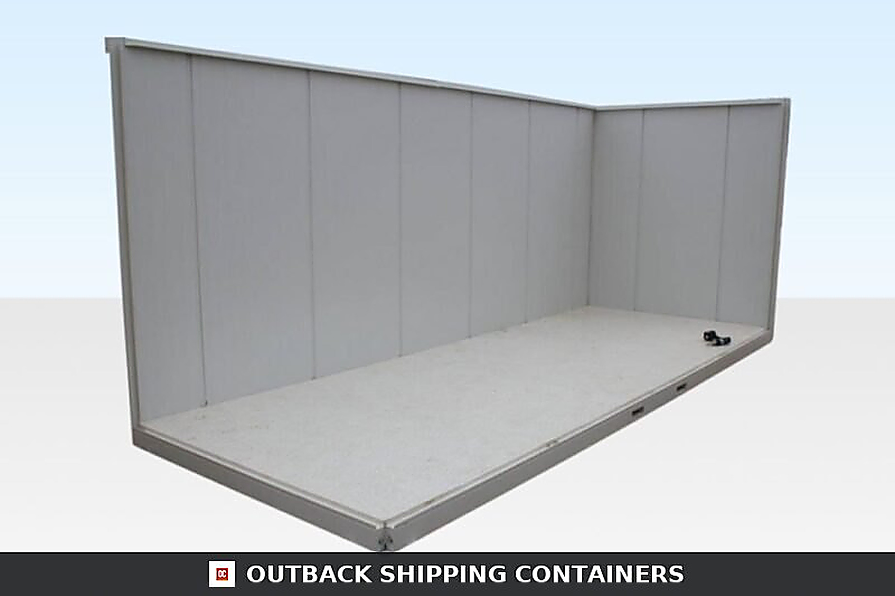 Large flat pack office unit assembly showing the floor base and two side walls joined at a corner