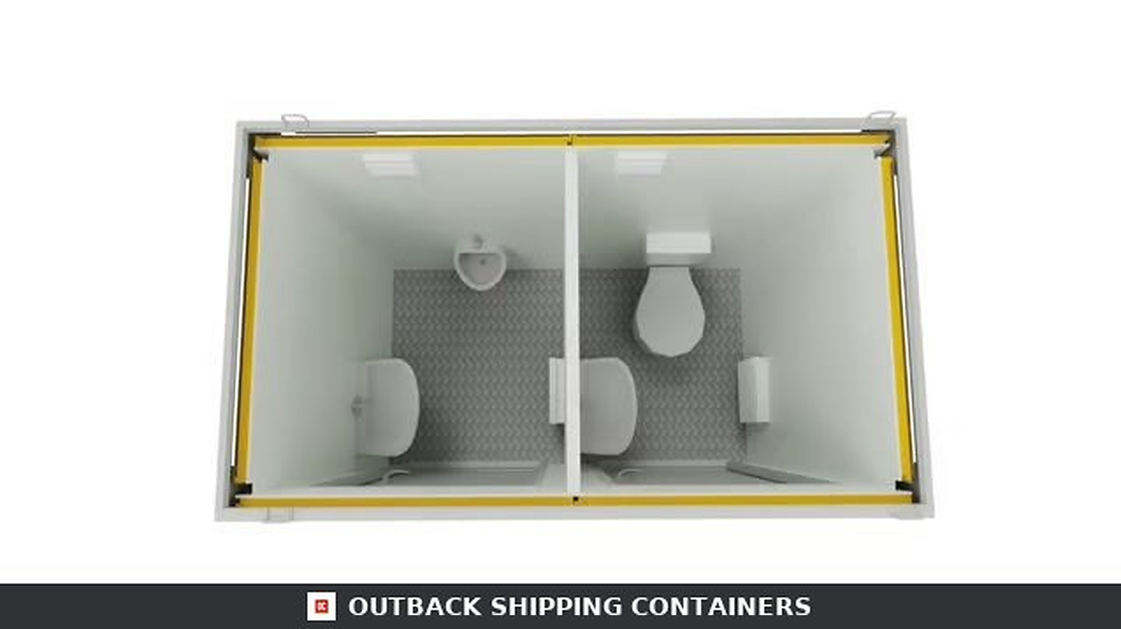 NEW Portable Toilet + Urinal for Sale — Rear Exterior View | Outback Shipping Containers NEW Portable Toilet + Urinal — Male/Female WC + Urinal — 8 x 5 ft — Light Grey — No 792 — product gallery image 3 of 13