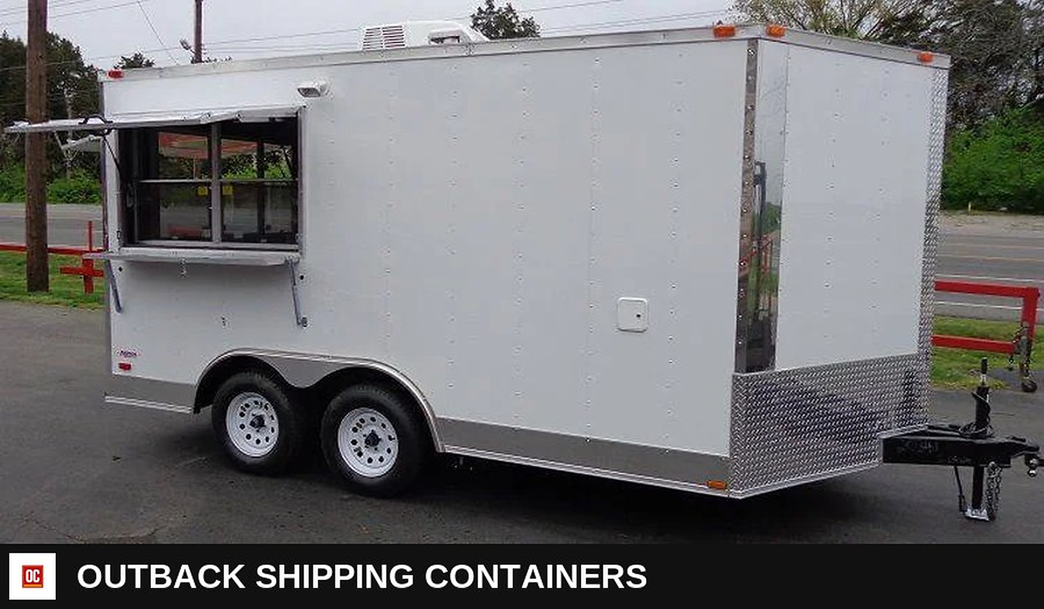 8.5 x 14 White Custom Enclosed Kitchen Concession Trailer — Undercarriage, Axles And Suspension | Outback Shipping Containers 8.5 x 14 White Custom Enclosed Kitchen Concession Trailer for sale — undercarriage, axles and suspension