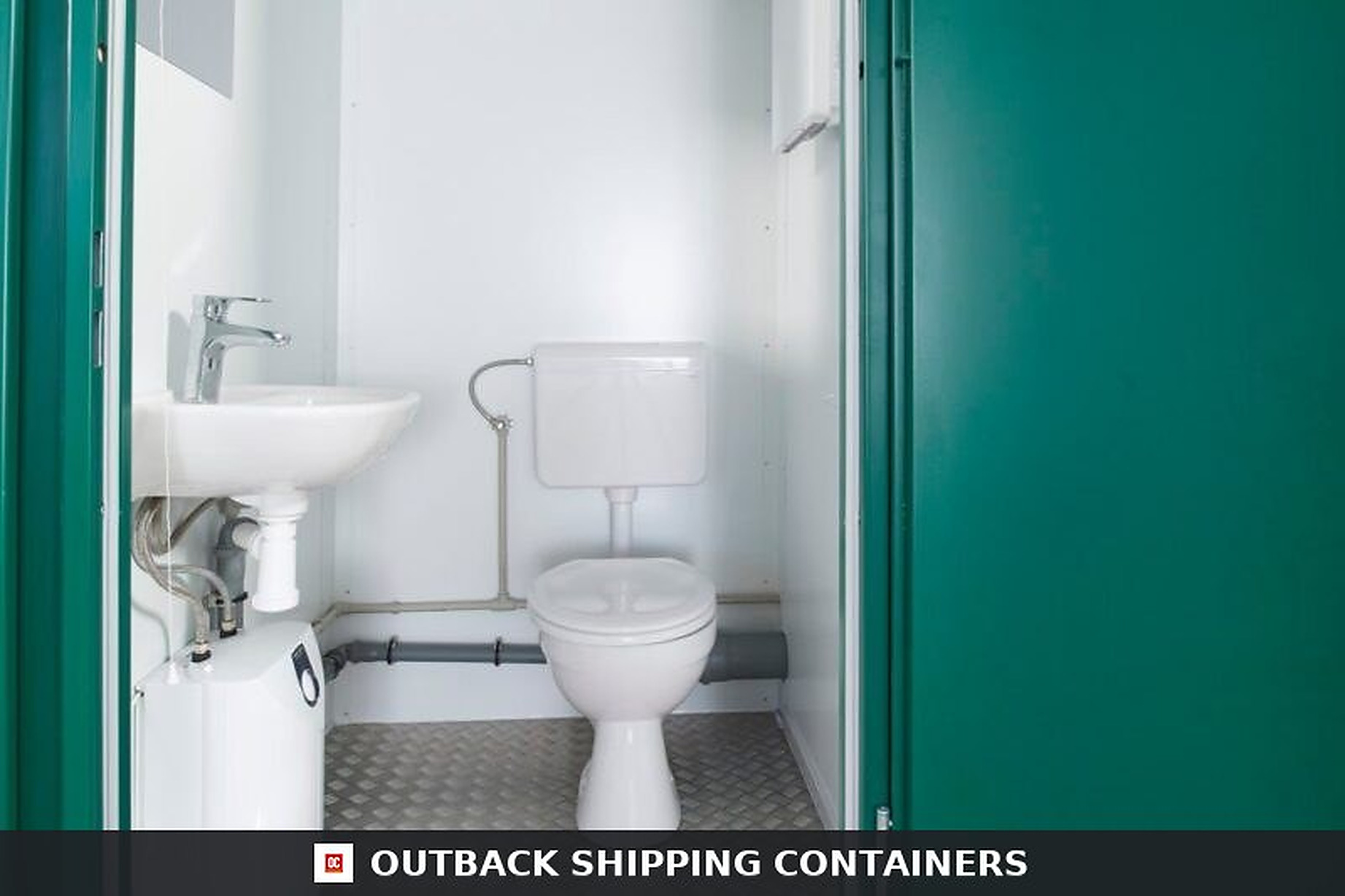 1+1 Double Mains Toilet 8FT x 5FT (Green) — Rear Exterior View | Outback Shipping Containers 1+1 Double Mains Toilet 8FT x 5FT (Green) — Sanitation Units (image 4 of 4)
