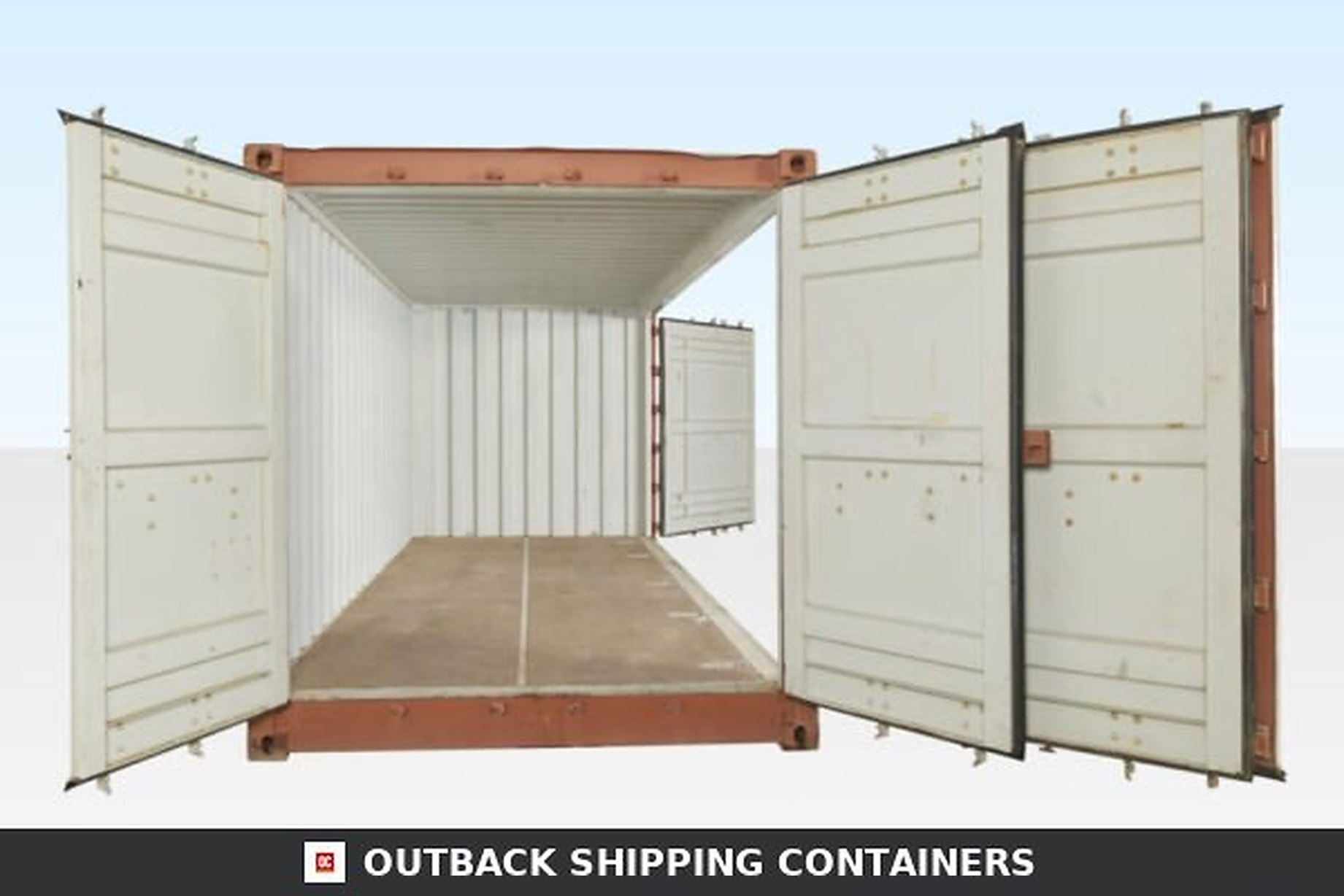 20ft open side container interior view with bi-fold side doors and standard end doors fully retracted
