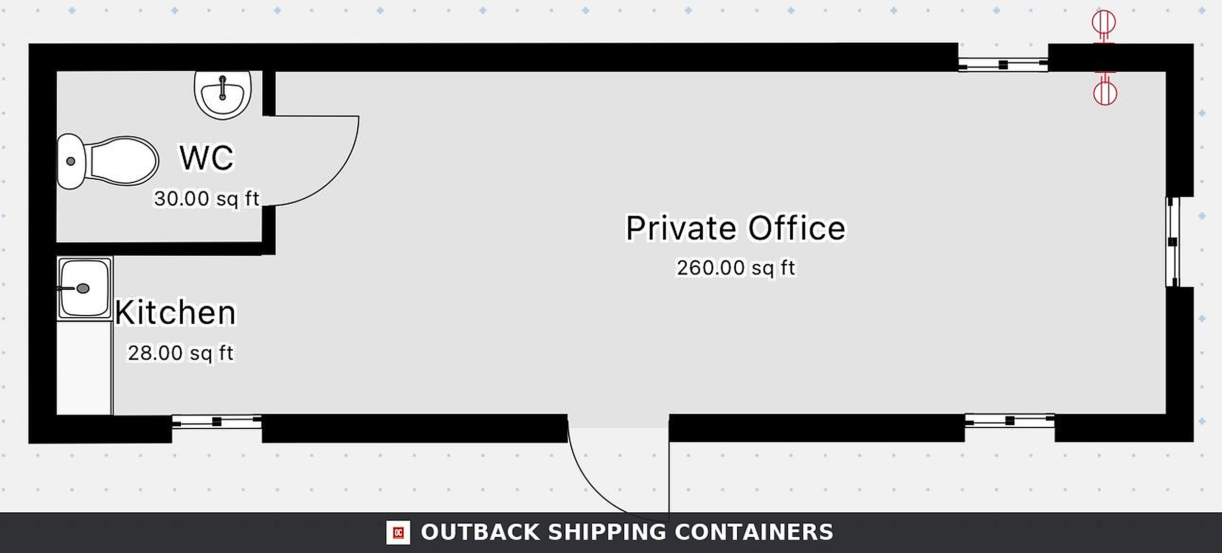 32x10ft for Sale — Three-Quarter Angle View | Outback Shipping Containers 32x10ft — Custom Cabin — image 3 of 15