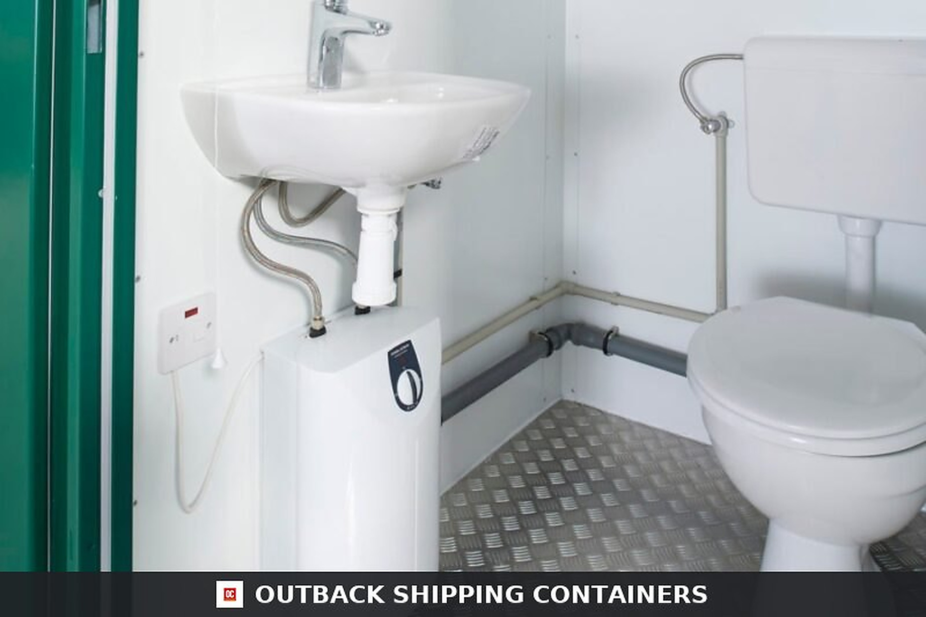 1+1 Double Mains Toilet 8FT x 5FT (Green) for Sale — Three-Quarter Angle View 1+1 Double Mains Toilet 8FT x 5FT (Green) — Sanitation Units (image 3 of 4)