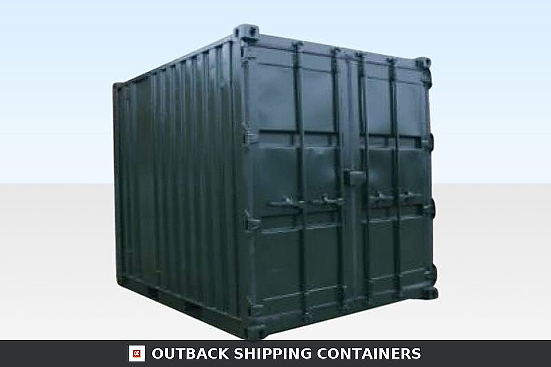 10ft used cut down storage container in dark green with reinforced cargo doors and side corrugation