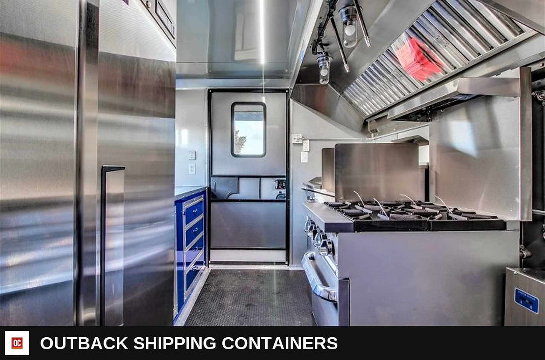 8.5x20 Blackout BBQ Trailer for sale — stainless prep and counter area