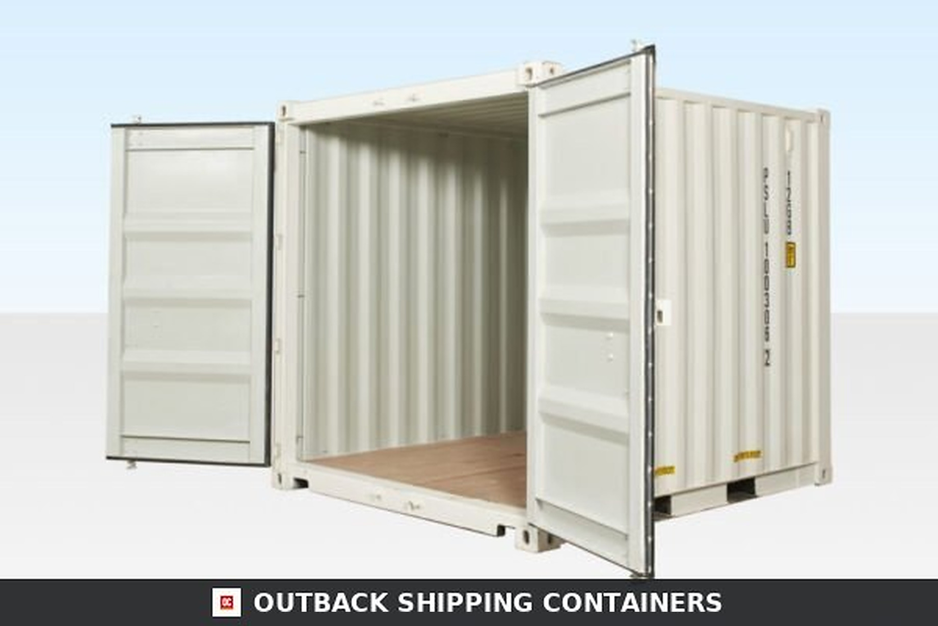 Open 10ft one trip shipping container in white showing interior wood flooring and corrugated steel walls