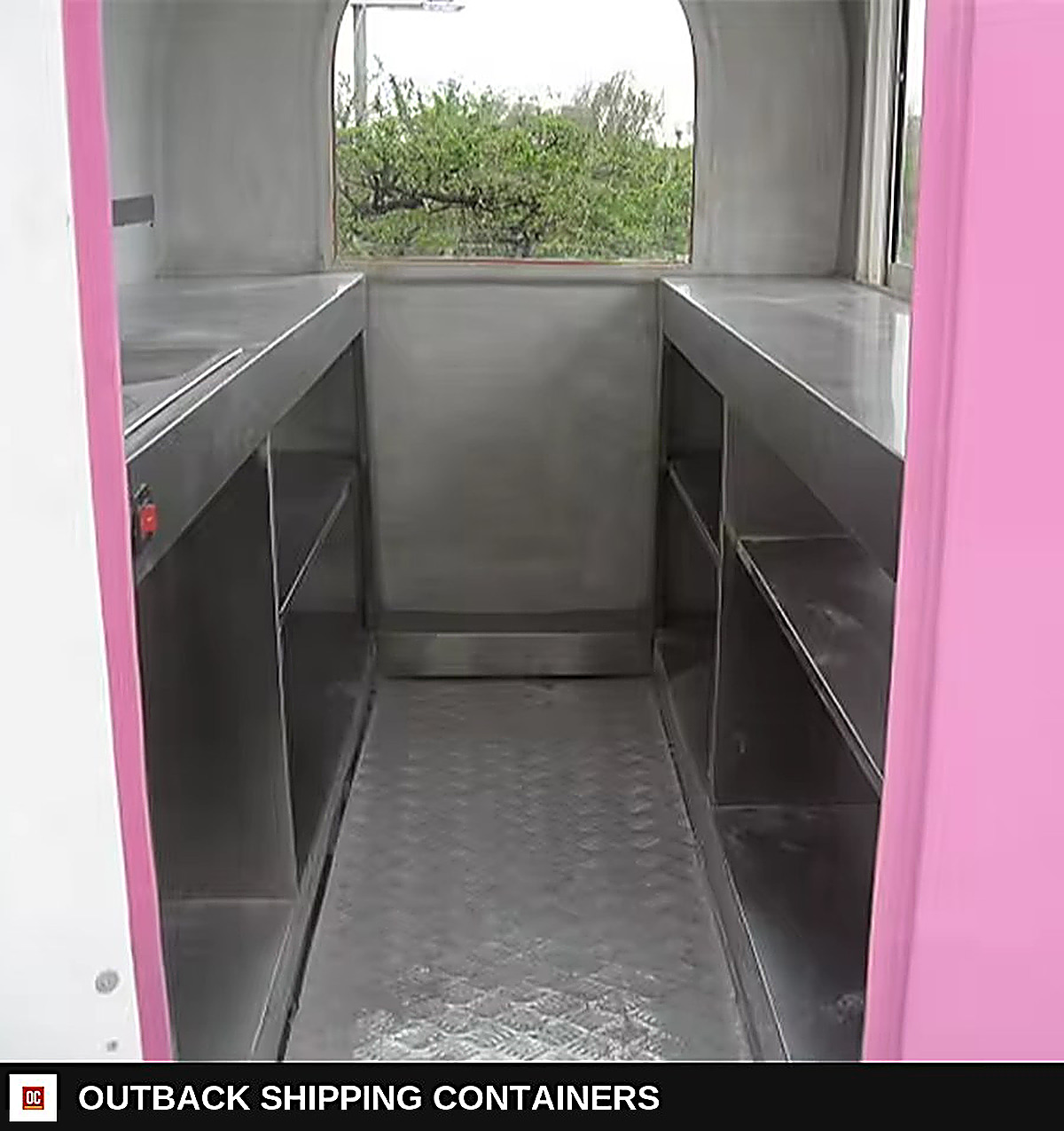 Mobile Restaurant Taco Coffee Pizza Truck Burger Grill Fast Food Trailer — Three-Quarter Front Angle | Outback Shipping Containers Mobile Restaurant Taco Coffee Pizza Truck Burger Grill Fast Food Trailer for sale — three-quarter front angle