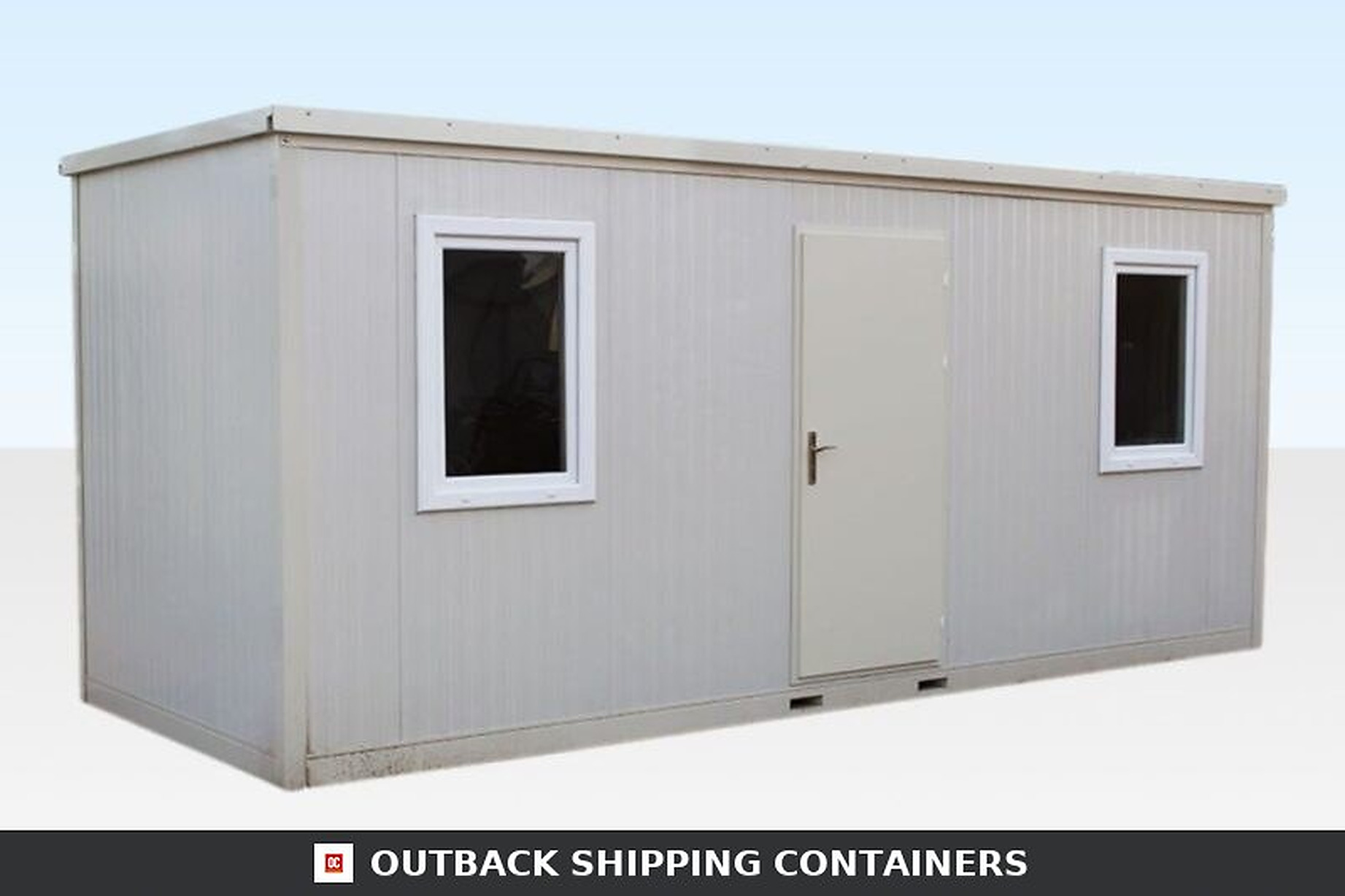 (6.5m x 2.3m) Large Flat Pack Office Large flat pack office unit with white paneled walls one door and two white trimmed windows