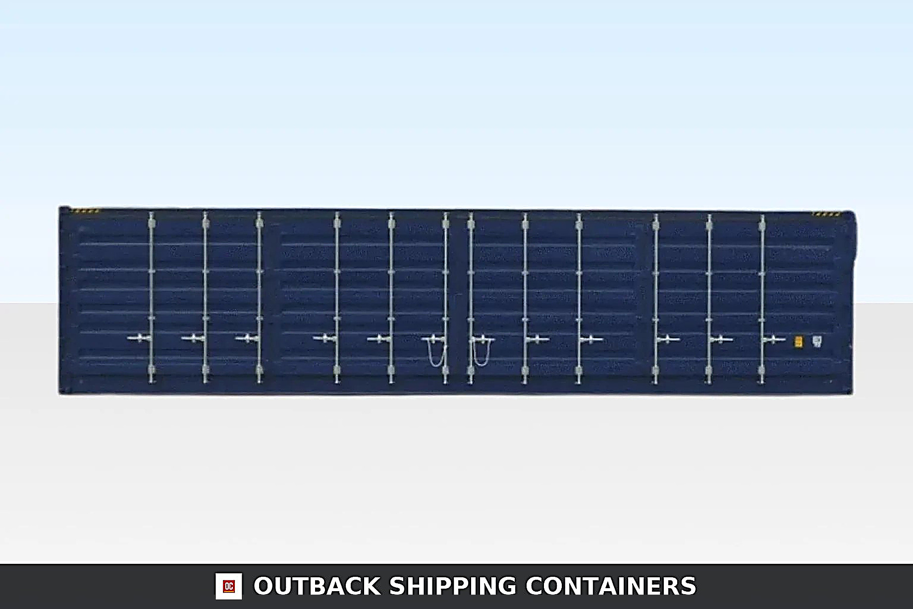 40Ft Full Side Access Container High Cube (9′ 6″ High) Side profile of a blue 40ft full side access high cube shipping container with multiple lock rods