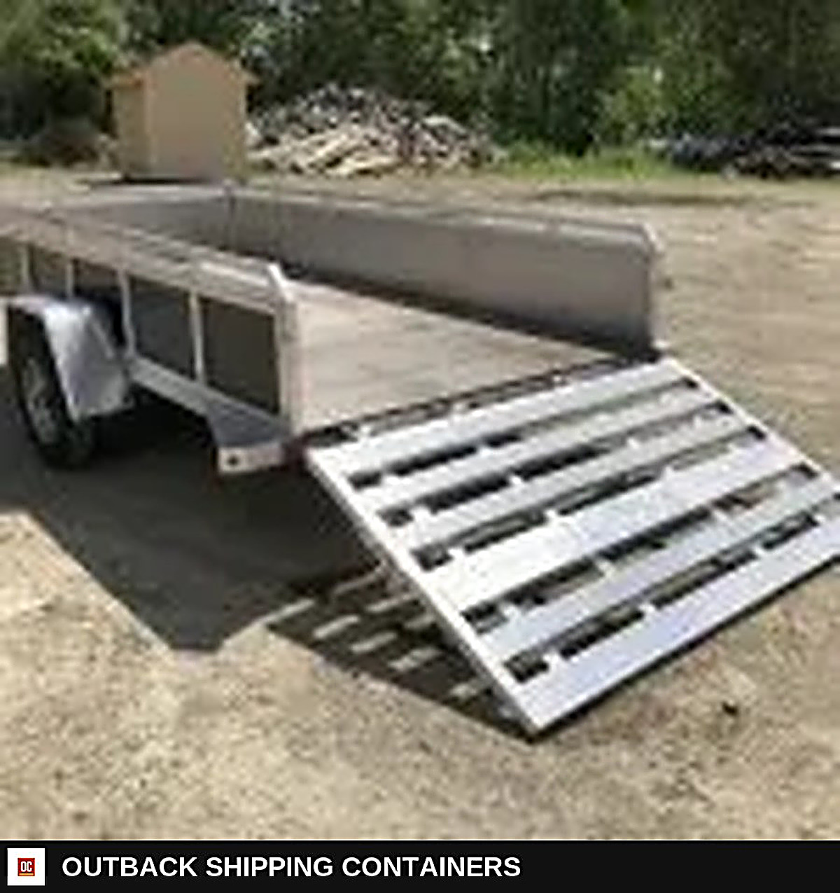 2022 Mission Trailers 6x12 Aluminum Open Utility w/Integrated Rear Ramp — Three-Quarter Front Angle | Outback Shipping Containers 2022 Mission Trailers 6x12 Aluminum Open Utility w/Integrated Rear Ramp for sale — three-quarter front angle