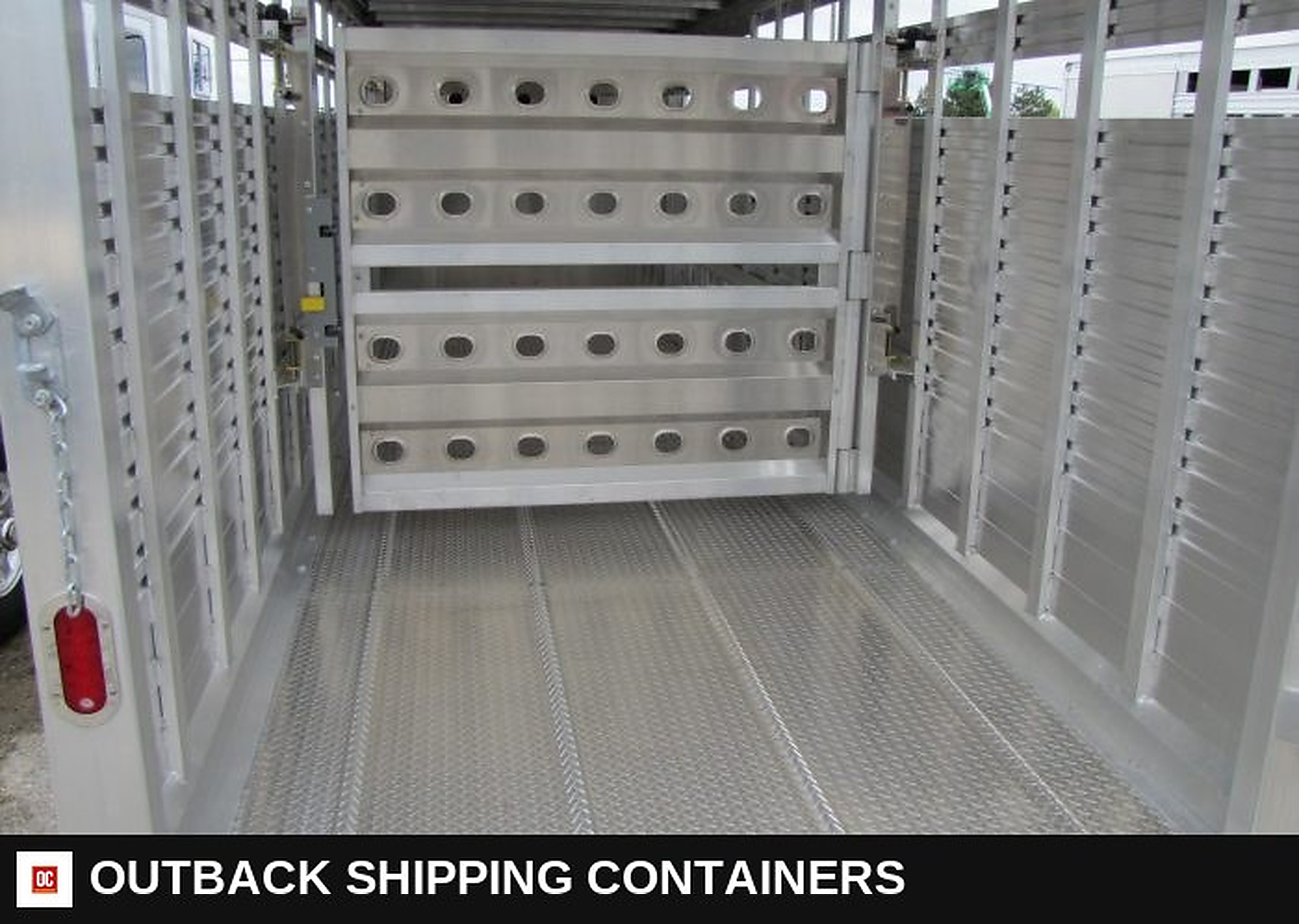 2023 EBY Maverick 20' Aluminum Livestock Trailer — Center Divider Gate | Outback Shipping Containers 2023 EBY Maverick 20' Aluminum Livestock Trailer for sale — center divider gate