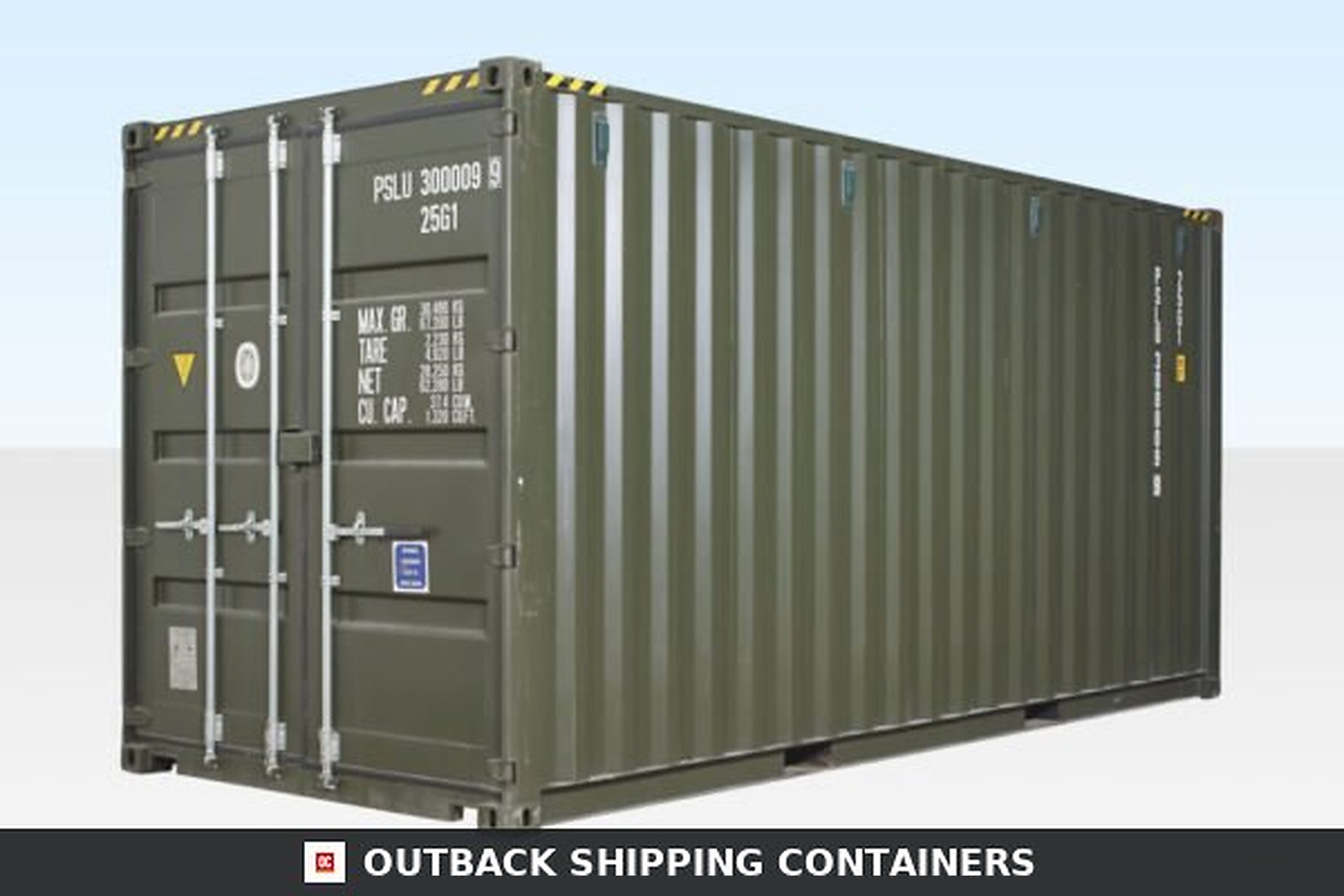 Olive green 20ft high cube shipping container with double cargo doors and vertical corrugation on a white background