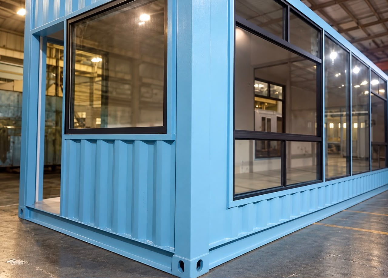 40ft Luxury Good Quality Prefab Modern Container Home for Sale — Glass Corner Window Close-Up 40ft Luxury Good Quality Prefab Modern Container Home — Glass Corner Window Close-Up (image 4 of 9)