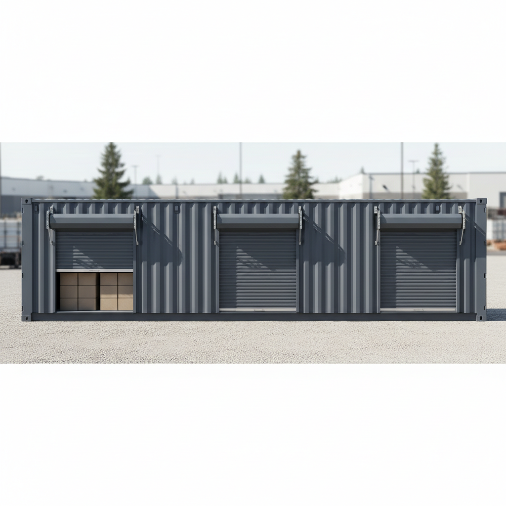 40ft high cube shipping container modification with roll up doors