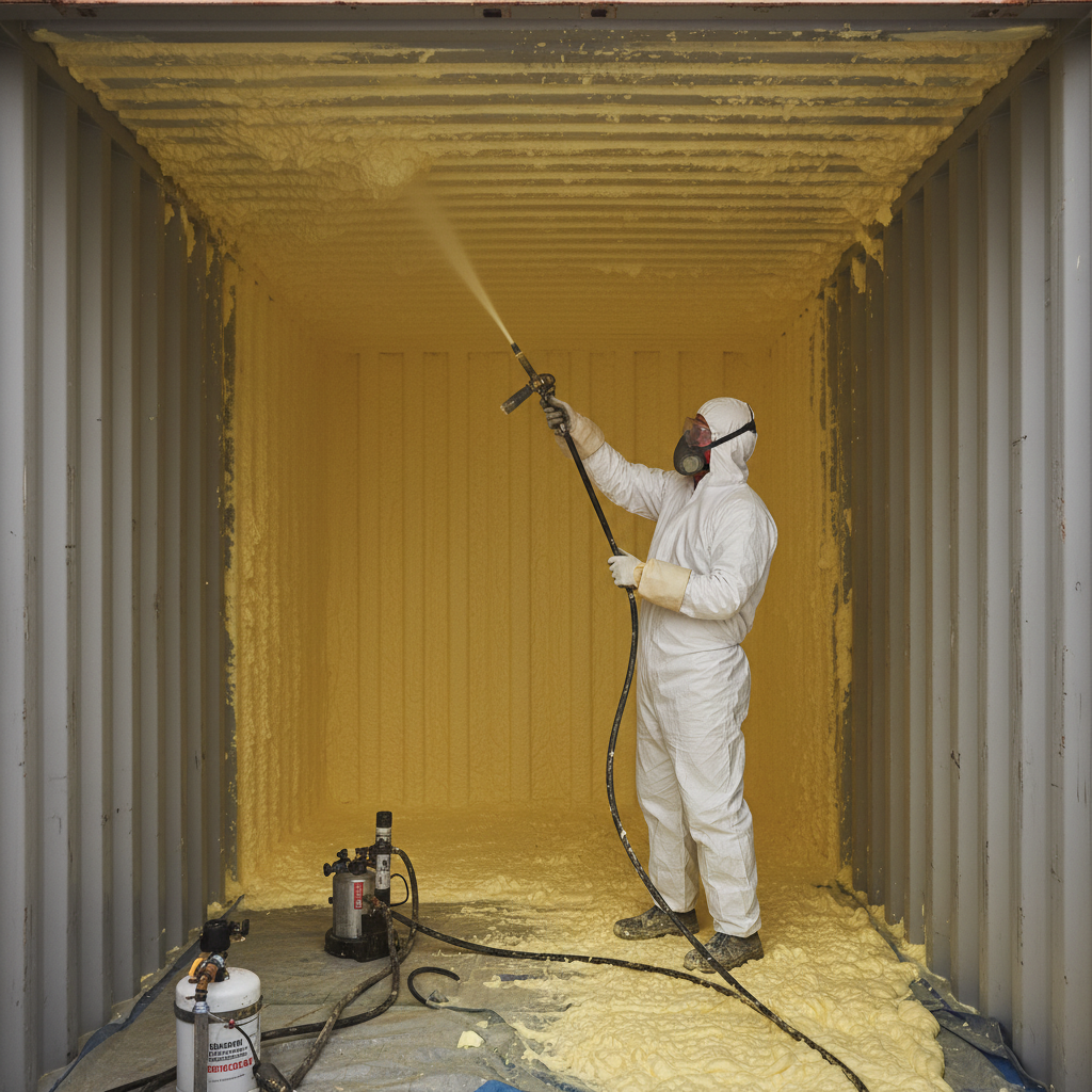 Spray foam insulation in 40ft high cube shipping container