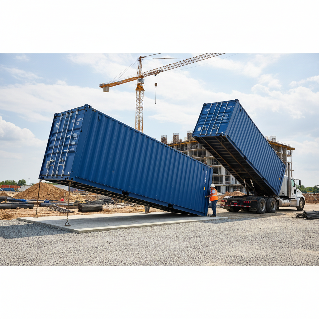 Mobile site office delivery via tilt-bed truck