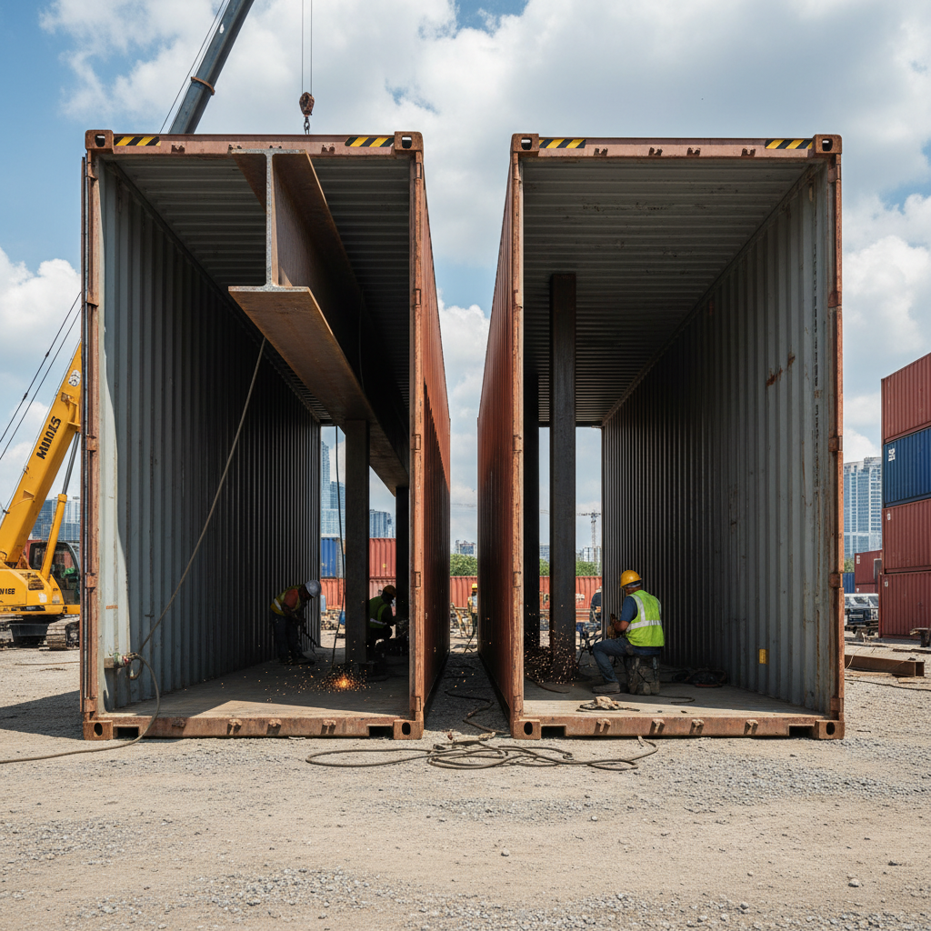 joining two 40ft containers structural reinforcement wide span