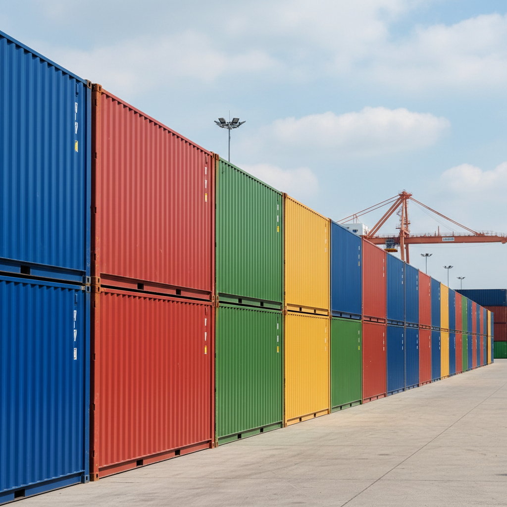 New one trip shipping containers in a storage yard representing the best container grade for storage