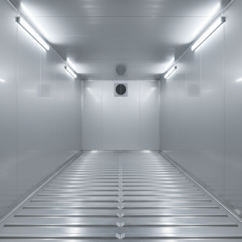Inside a food grade shipping container with T-bar flooring