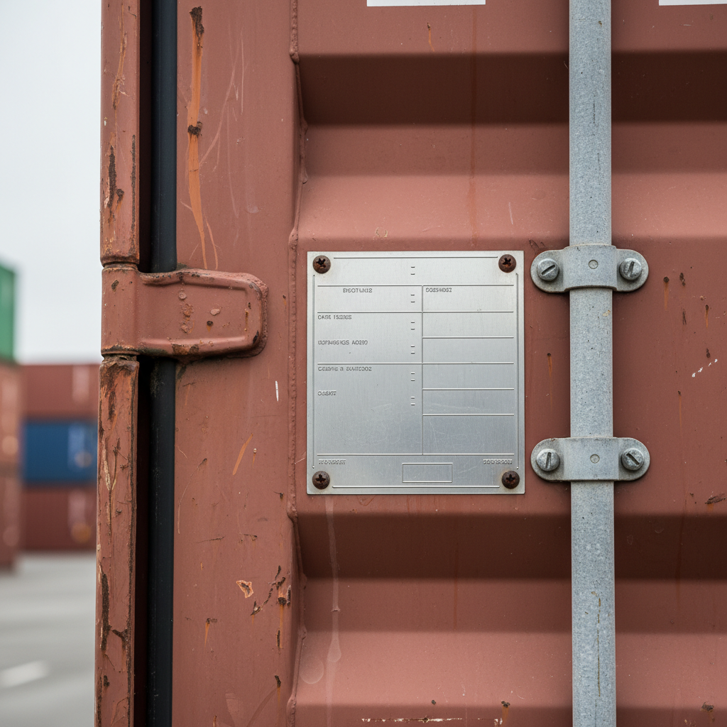 CSC plate on a shipping container for cost comparison valuation