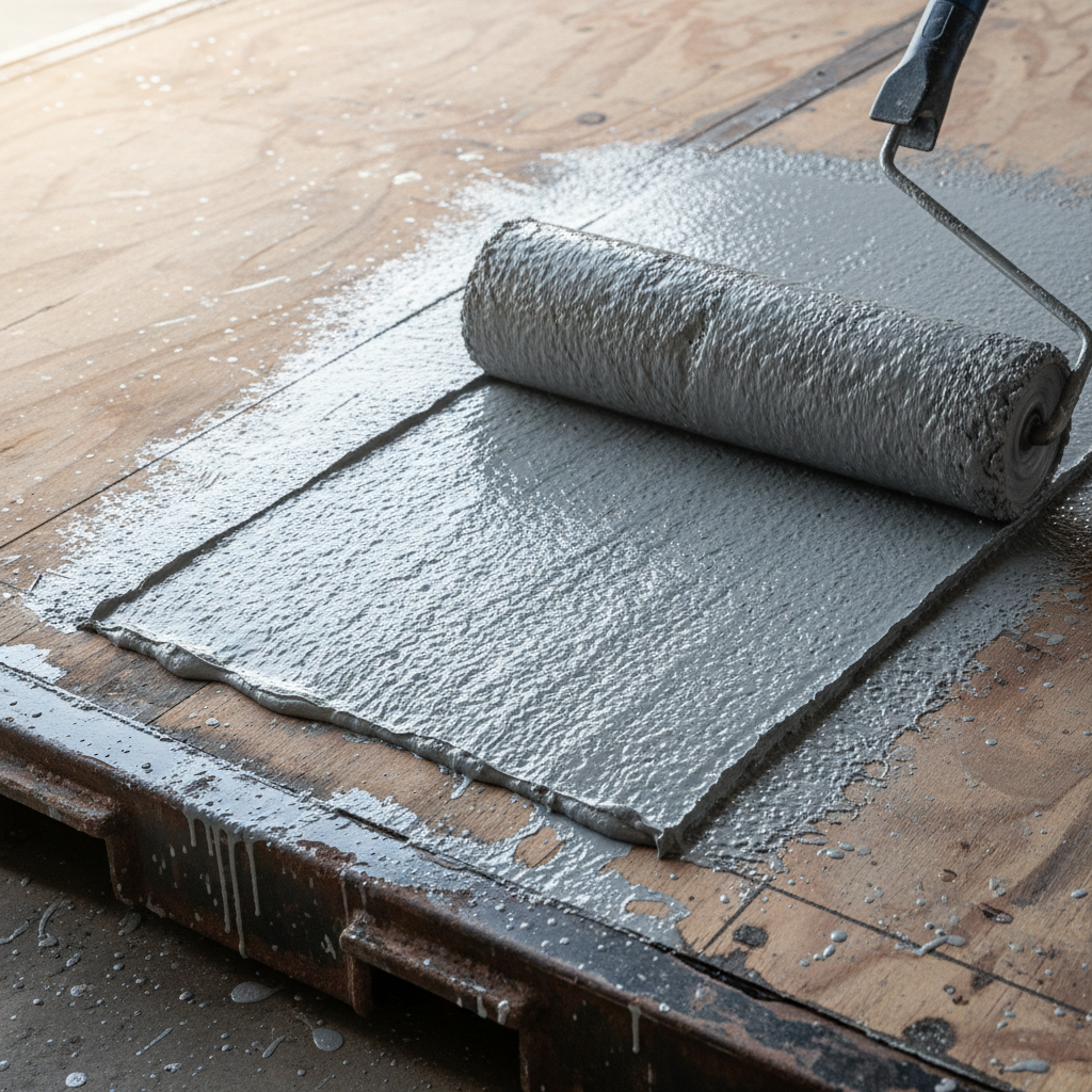 Applying shipping container floor coating for livestock moisture control