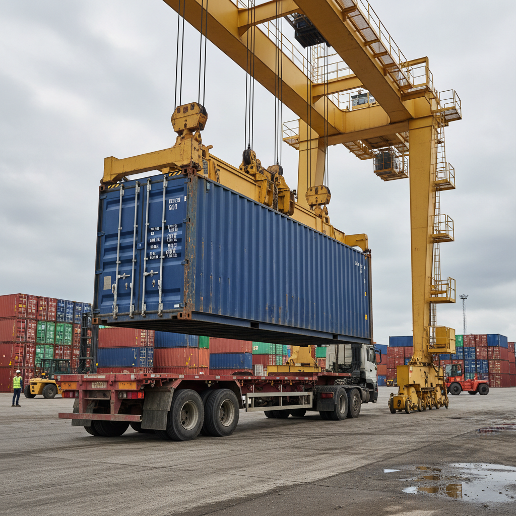 40ft container freight logistics and crane offloading