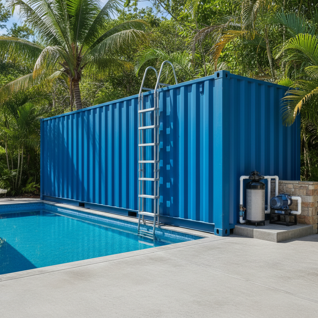 20ft Caribbean blue shipping container pool vs traditional inground cost comparison
