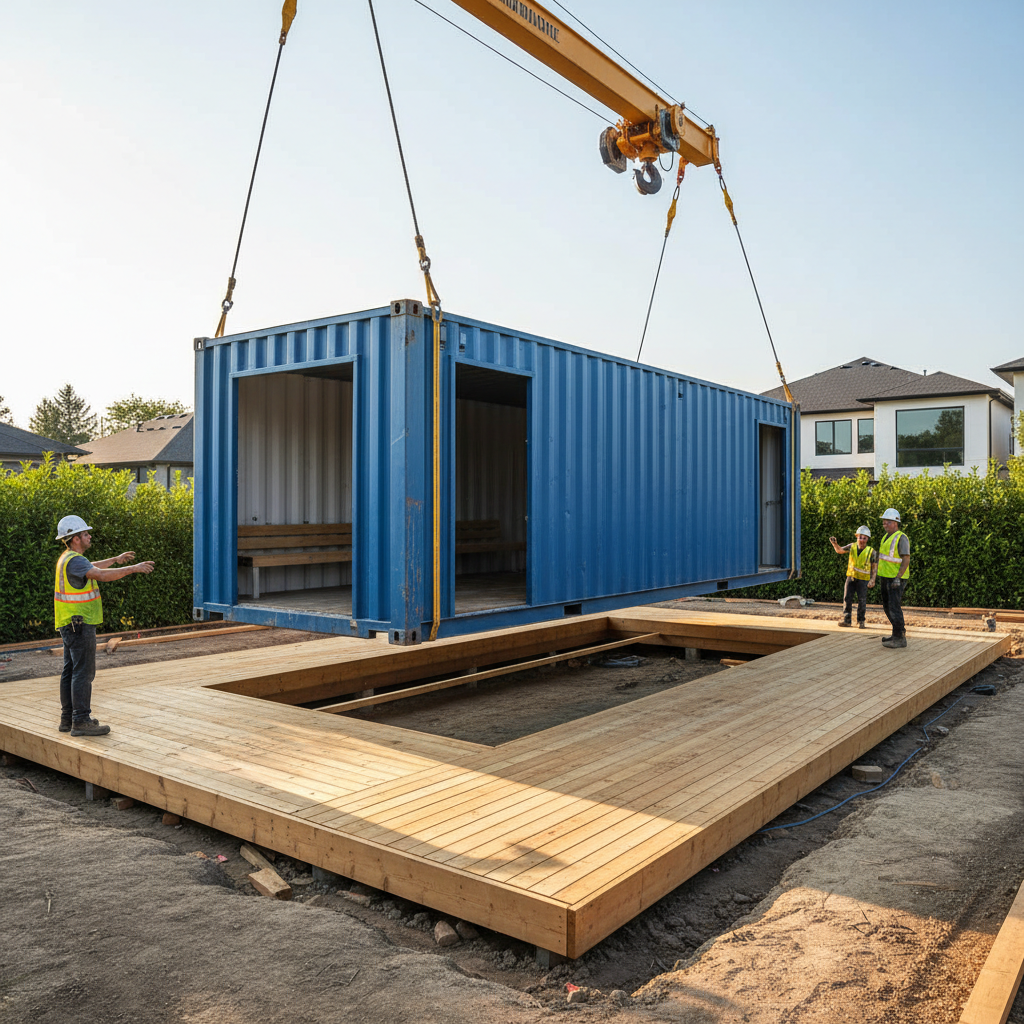 Installation of a 40ft anthracite container pool via crane