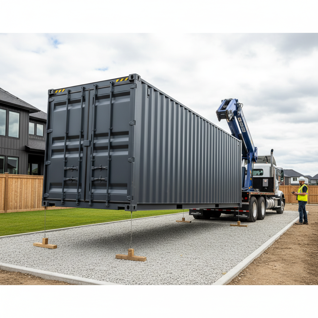 Delivery of a rent to own shipping container for storage